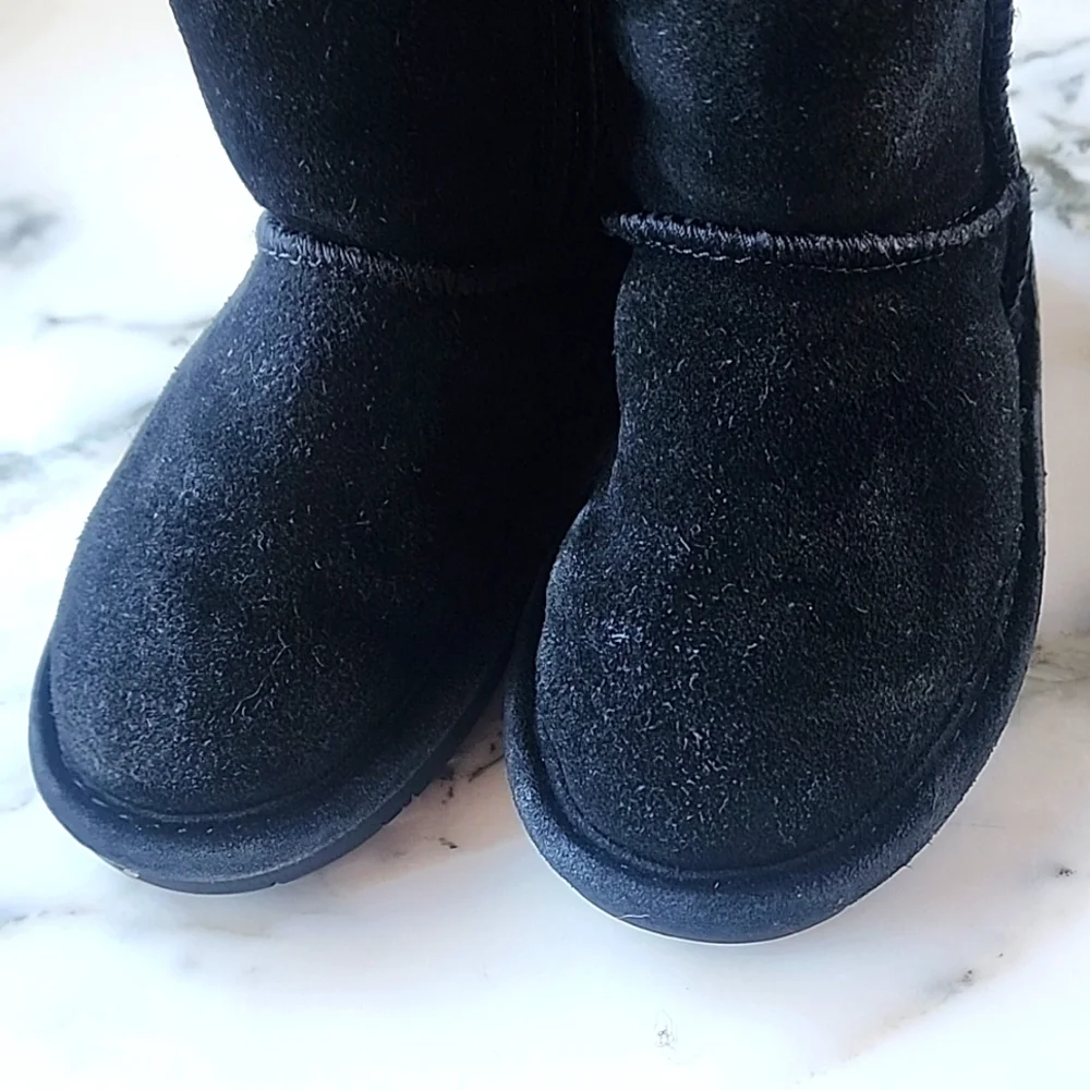 BEARPAW Emma Toddler Size 7 Black Suede Sherpa Lined Zip Winter Boots
